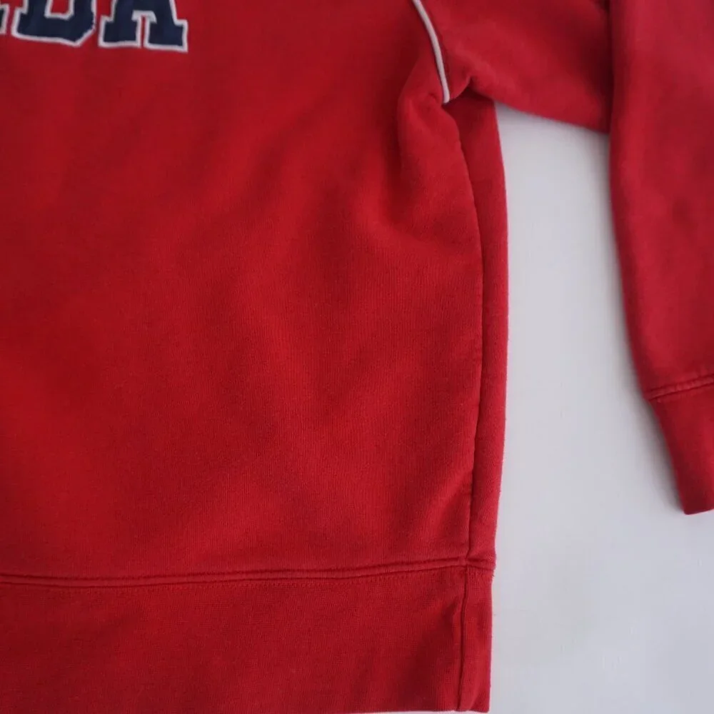 Vintage '90S Canadian Classics Red Navy Cotton Quarter Zip Pull Over Sweater L - Picture 5 of 11